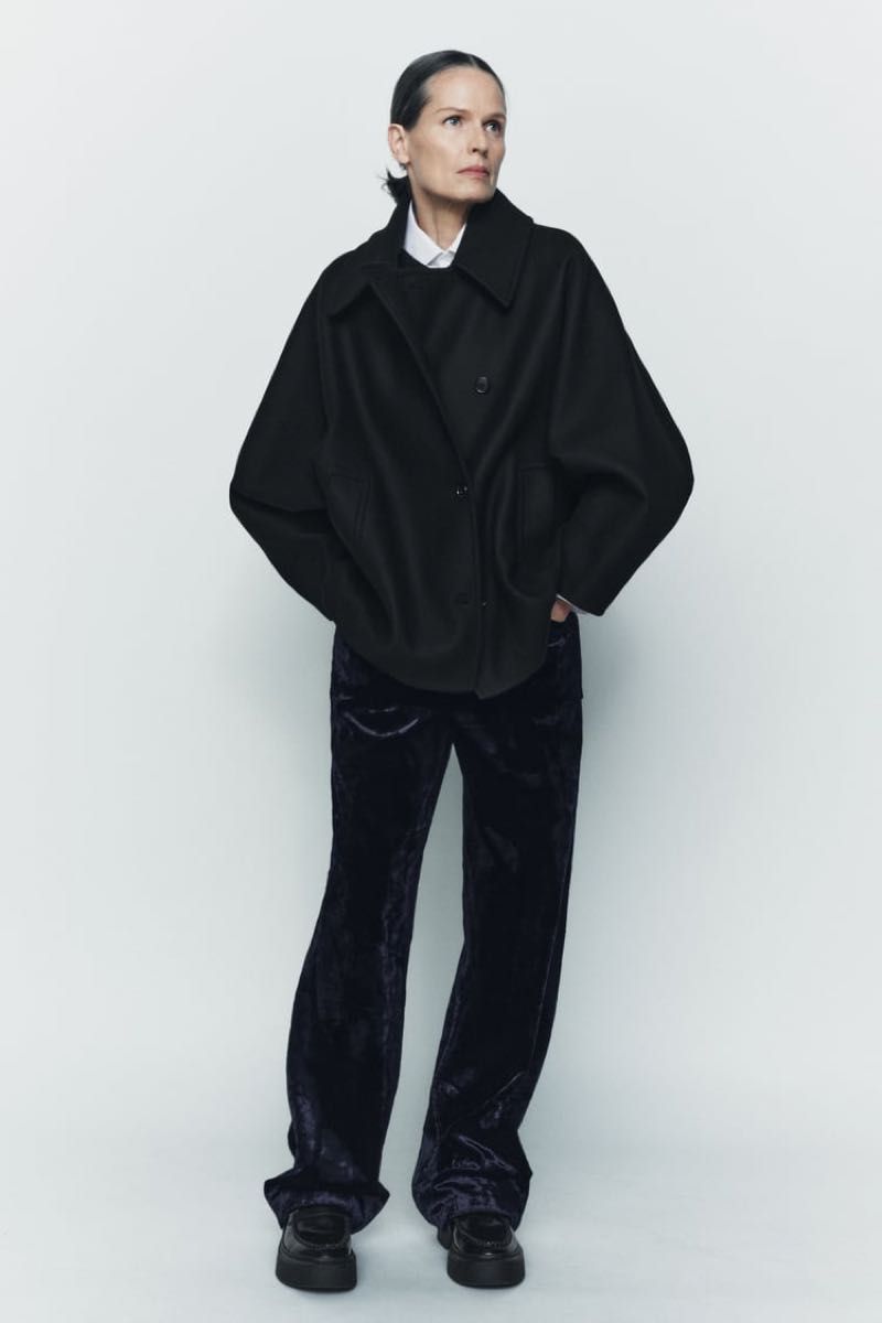 ZARA クロップド MANTECO ウール コート ブラック M-L|Yahoo ZARA クロップド MANTECO ウール コート ブラック M-L|Yahoo