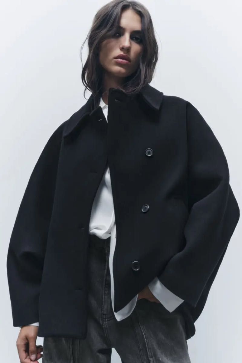 ZARA クロップド MANTECO ウール コート ブラック M-L|Yahoo ZARA クロップド MANTECO ウール コート ブラック M-L|Yahoo