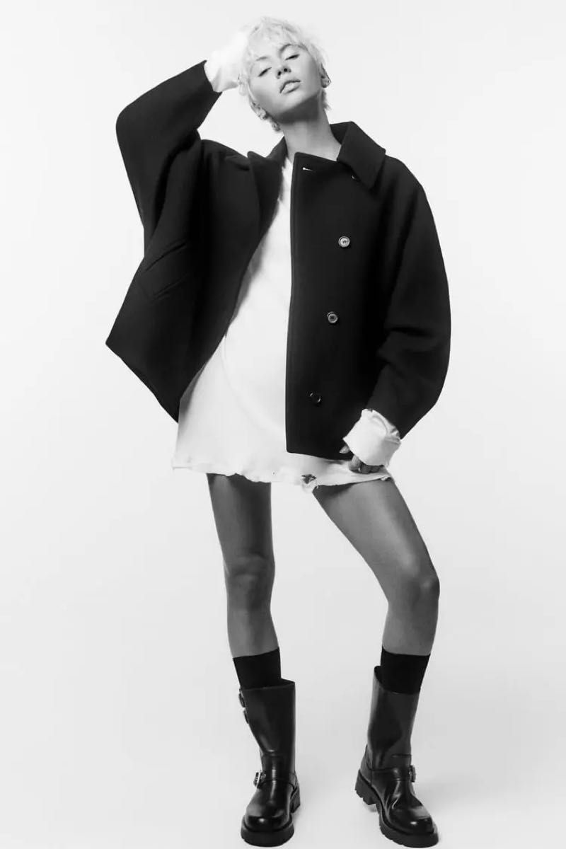 ZARA クロップド MANTECO ウール コート ブラック M-L|Yahoo ZARA クロップド MANTECO ウール コート ブラック M-L|Yahoo