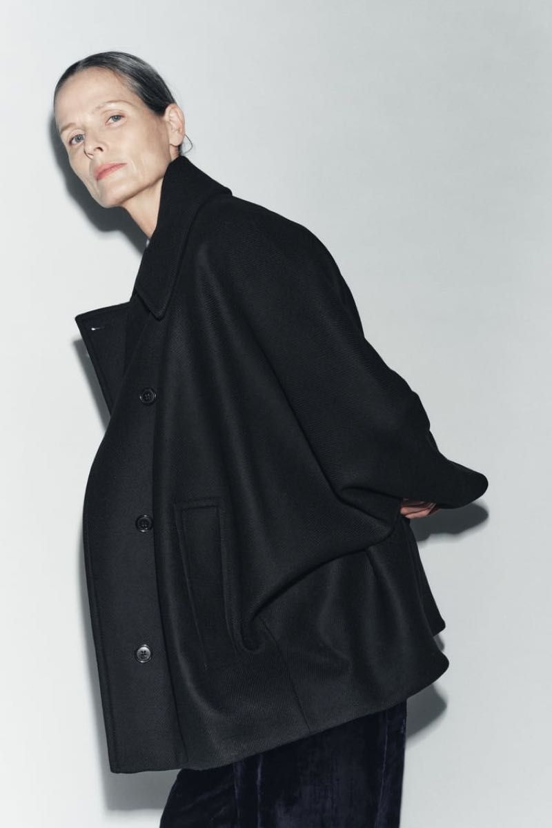 ZARA クロップド MANTECO ウール コート ブラック M-L|Yahoo ZARA クロップド MANTECO ウール コート ブラック M-L|Yahoo