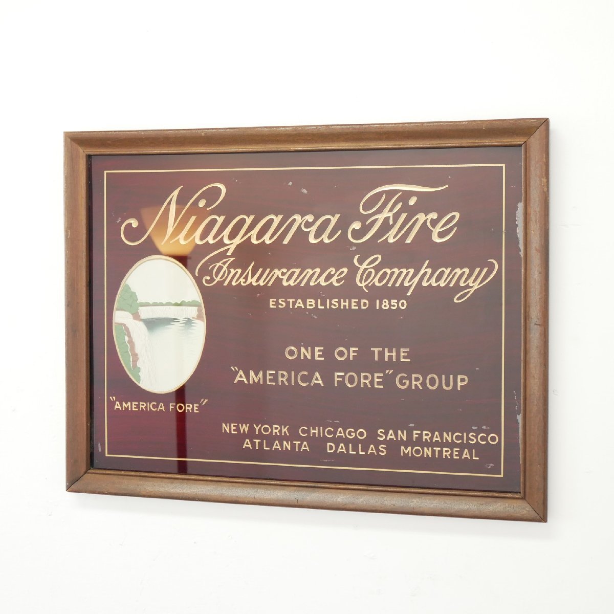 Niagara Fire ナイヤガラ 火災保険会社 ヴィンテージ パブミラー / アメリカ 販促品 額装 アドバタイジング 広告 #510-60-26-97