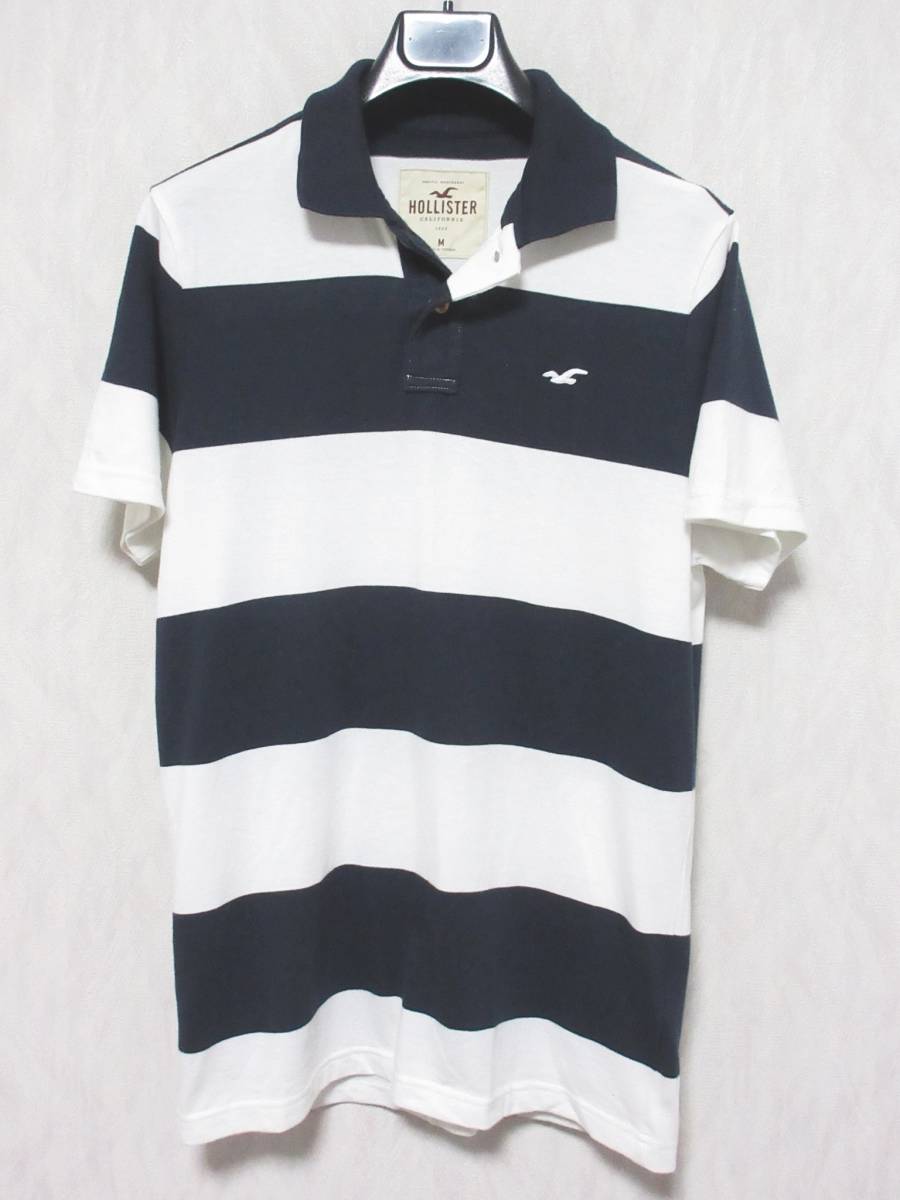Hollister Hollister Polo рубашка границы с коротким рукавом логотип Men M White Blue YG5257