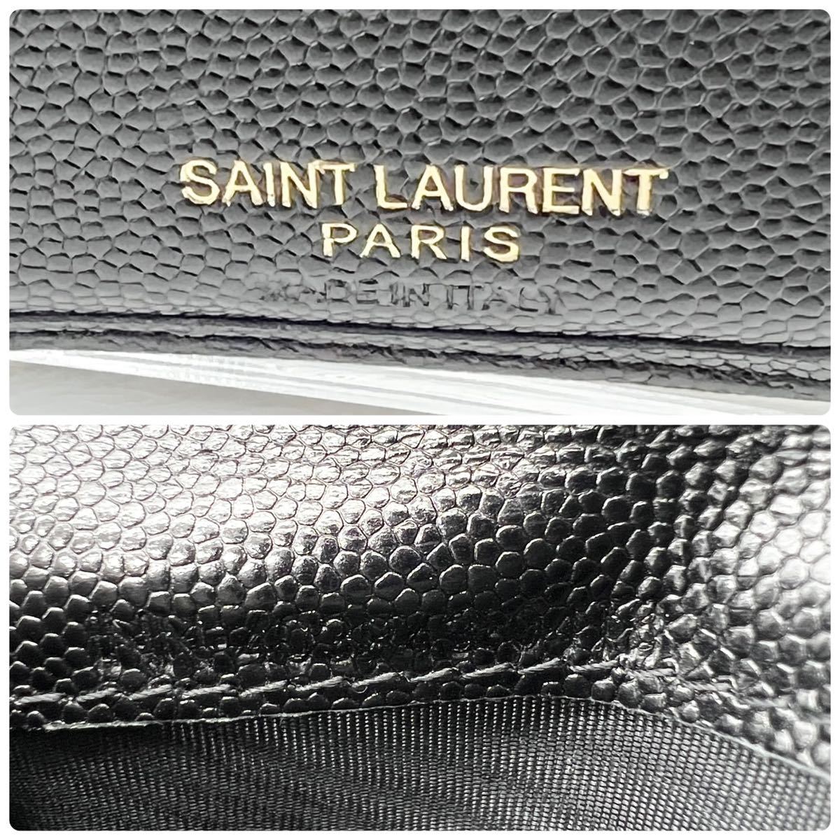 【美品】 SAINT LAURENT PARIS サンローランパリ イヴサンローラン YSL 二つ折り財布 カサンドラ キャビアスキン ブラック 黒 1スタ_画像5