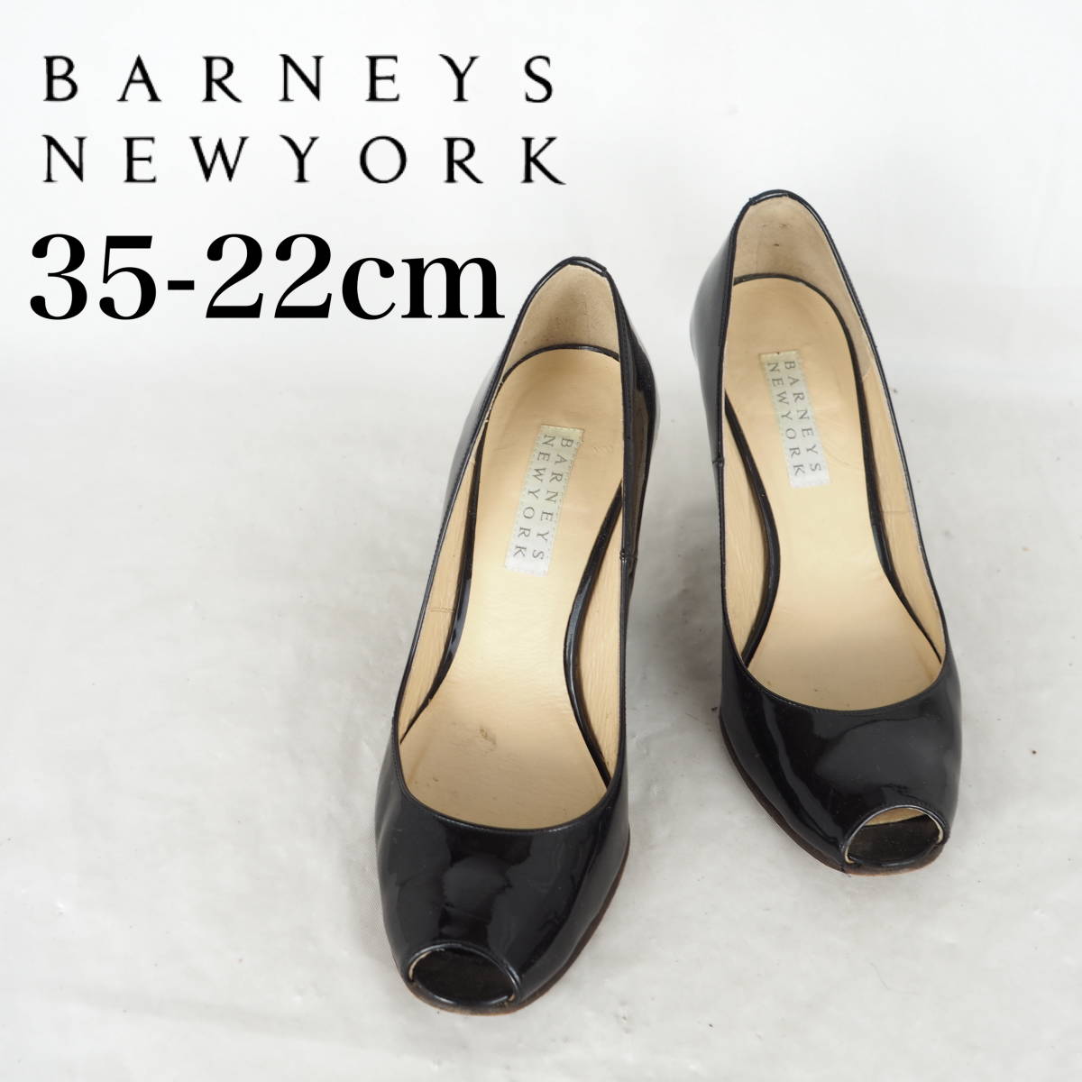 MK4322*BARNEYS NEWYORK*バーニーズニューヨーク*レディースオープントゥパンプス*35-22cm*エナメル黒_画像1