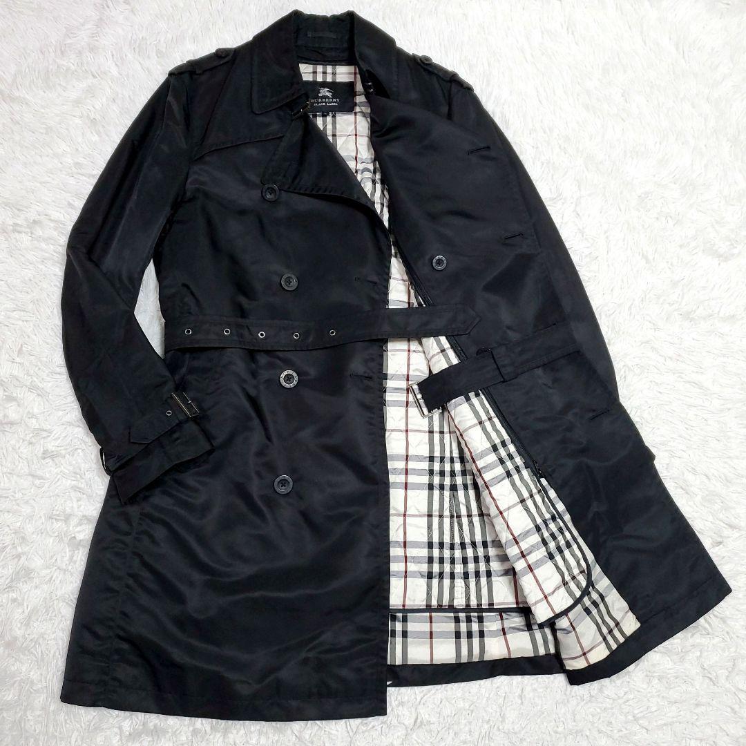 極美品 XL バーバリー ブラック レーベル トレンチコート 黒 ノバチェック 中綿 ライナー 着脱式 BURBERRY BLACK LABEL ベルテッド