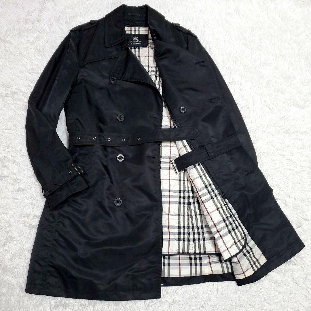 極美品 XL バーバリー ブラック レーベル トレンチコート 黒 ノバチェック　中綿 ライナー 着脱式 BURBERRY BLACK LABEL ベルテッド