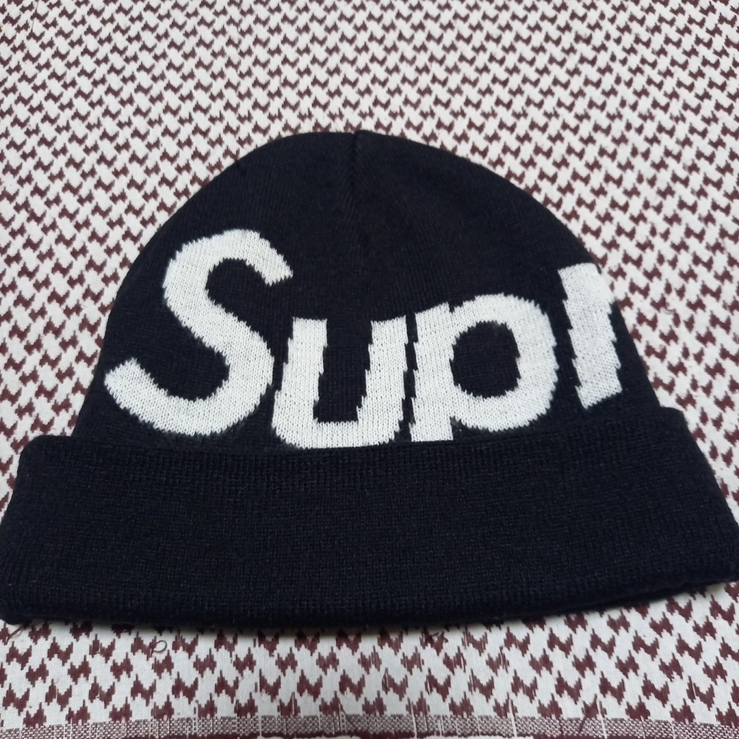 黒 Supreme Big Logo Beanie シュプリーム ビッグ ロゴ ビーニー ニット キャップ_画像1