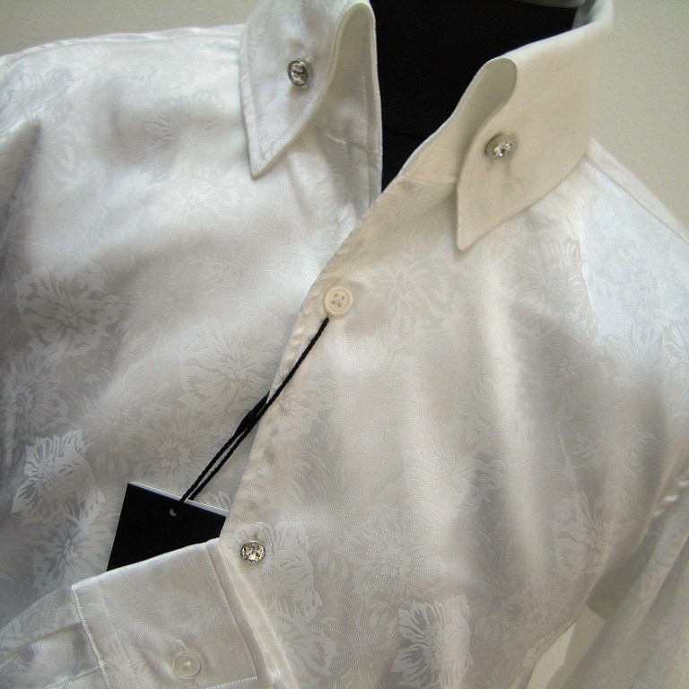 新品 1.6万 M トルネードマート フラワーJQクリスタルBDシャツ 長袖 ホワイト 送料無料 016_画像4