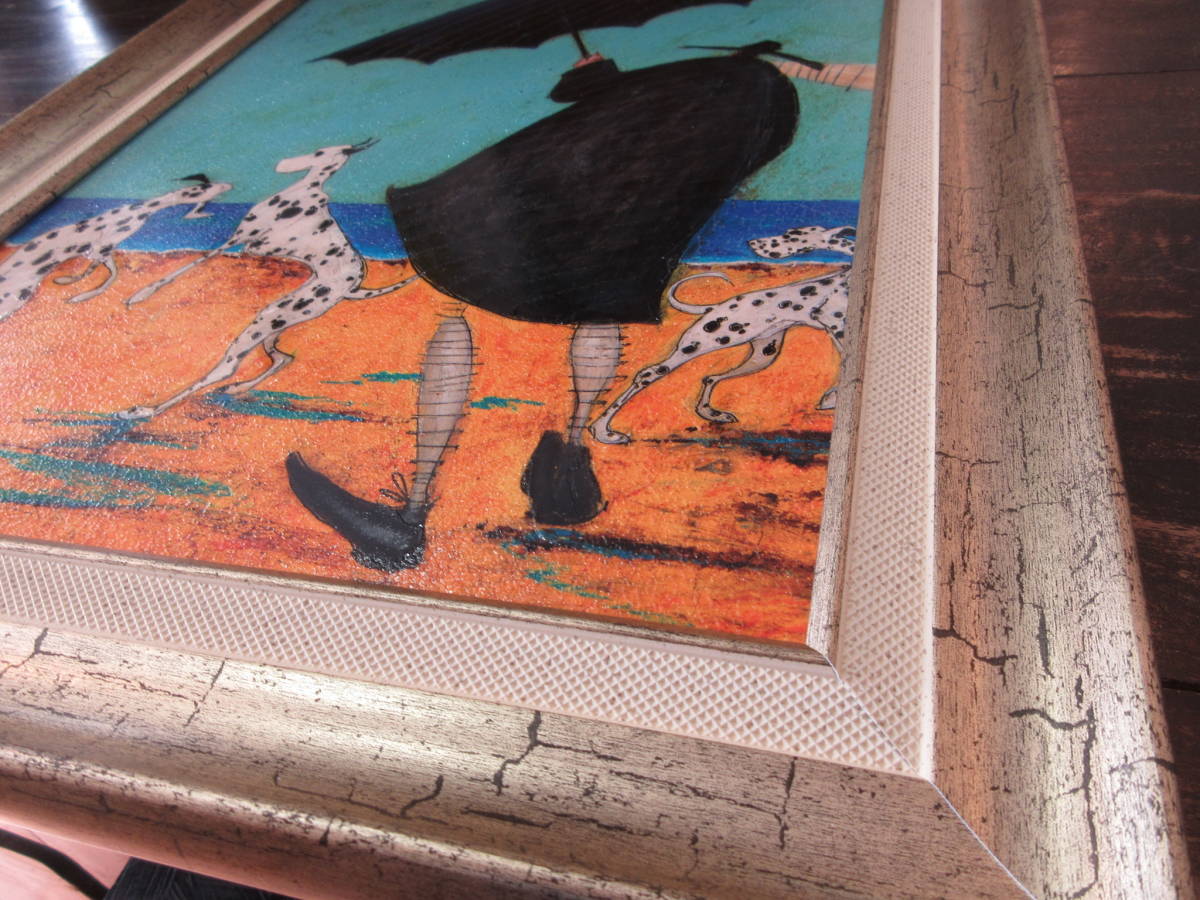 癒し　絵　絵画●サムトフト アートフレーム「ジャックの海岸で」●ダルメシアン　犬　ドッグ　【 動物＆癒しアート】　樹脂フレーム