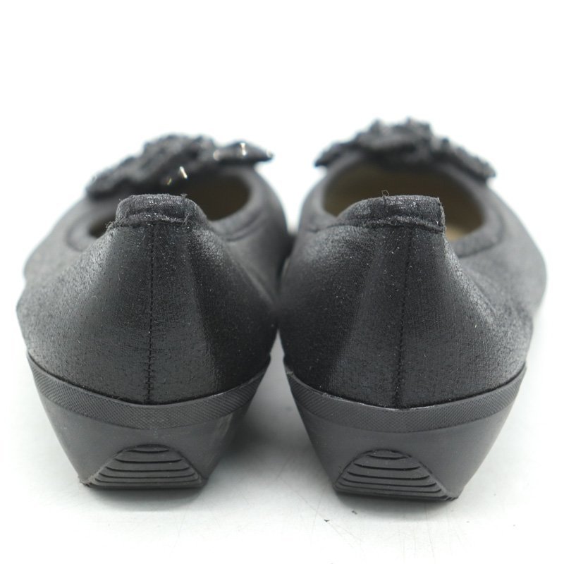 エーシー パンプス 美品 フラワー ビジュー 日本製 3E 幅広 ブランド シューズ 靴 レディース 24.5cmサイズ ブラック AC neue ar he_画像5