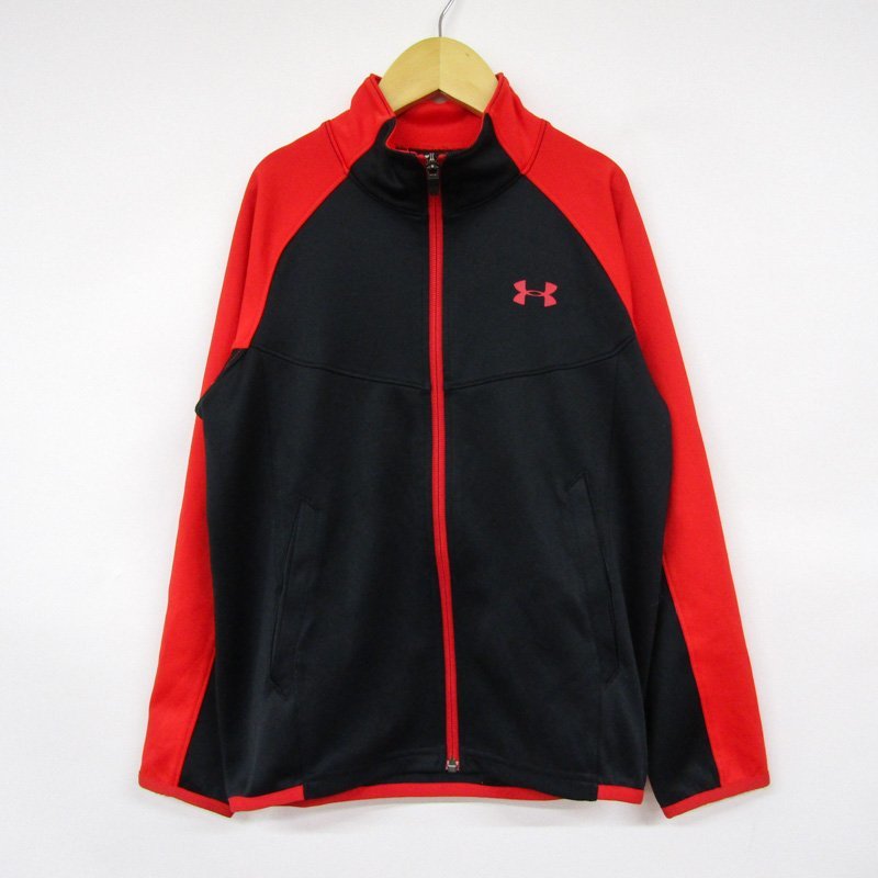 アンダーアーマー 長袖ジャージ ジップアップ スポーツウエア キッズ 男の子用 YSMサイズ ブラック×レッド UNDER ARMOUR_画像1