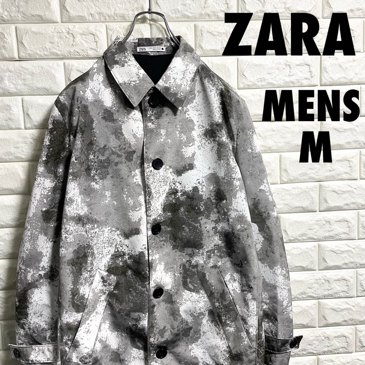 美品　ZARA ザラ　ステンカラーコート　スプリングコート　タイダイ　総柄　M