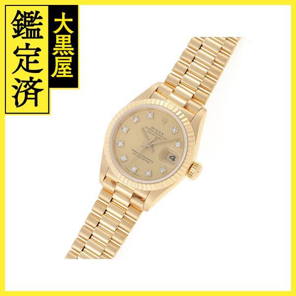 ROLEX Rolex L number Date Just 69178G yellow gold YG champagne 10P lady's self-winding watch [432]