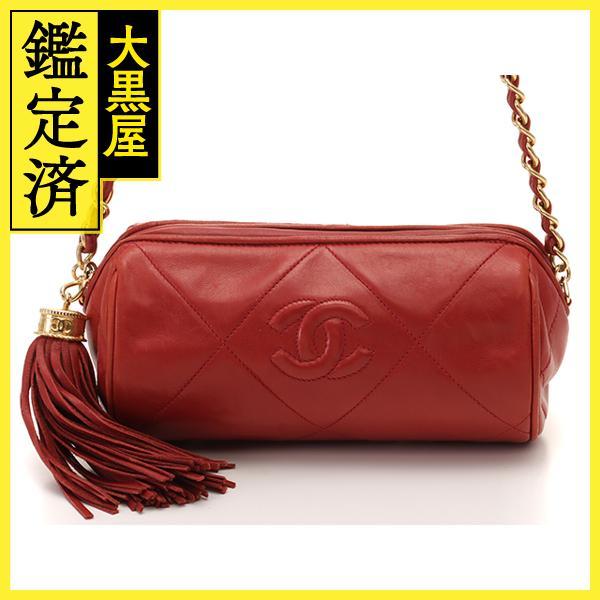 CHANEL　シャネル　ショルダーバッグ　タッセル　マトラッセチェーン　　レッド　ラムスキン　【472】HG_画像1