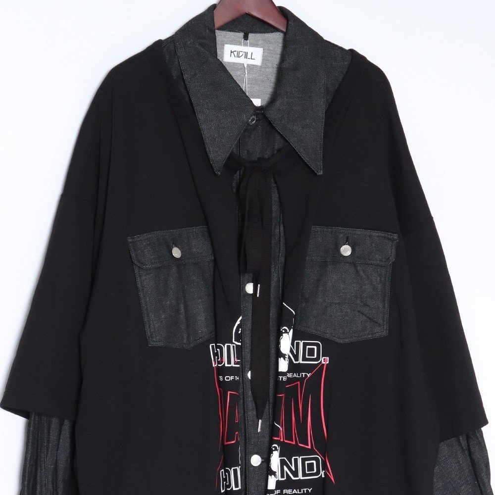 KIDILL LAYERD DENIM JACKET MULTI PRINT TEE Fサイズ ブラック KIDILL LAYERD DENIM JACKET MULTI PRINT TEE Fサイズ ブラック