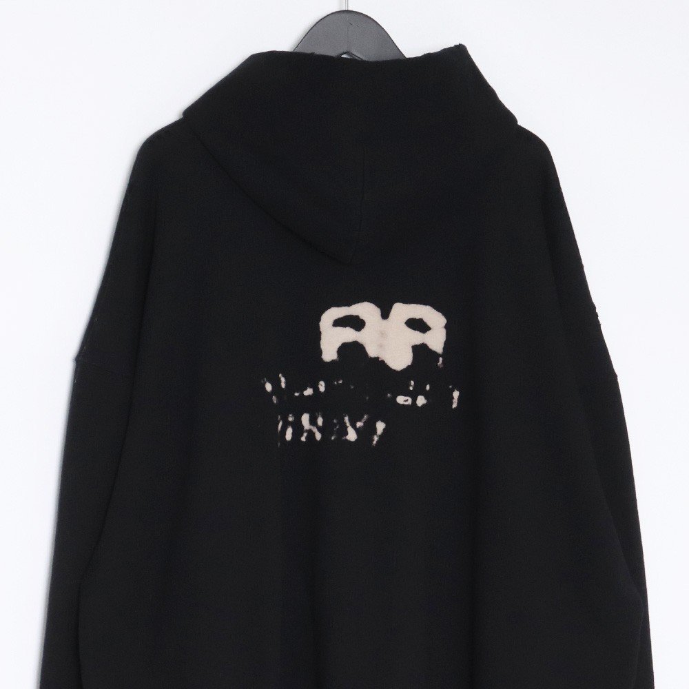 BALENCIAGA ロゴブリーチ加工ダメージパーカー S ブラック 620973 TNVQ1 1059 バレンシアガ HAND-DRAWN BB ICON HOODIE スウェット_画像4