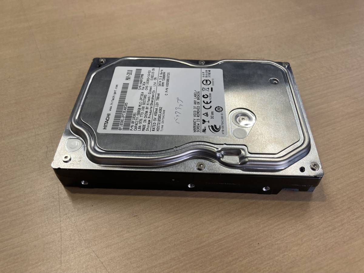 【送料無料・正常】HITACHI HDS721050CLA362 3.5inch/内蔵HDD/S-ATA/500GB/電源投入回数:141回/累積時間:88時間 使用時間少なめ 状態良好