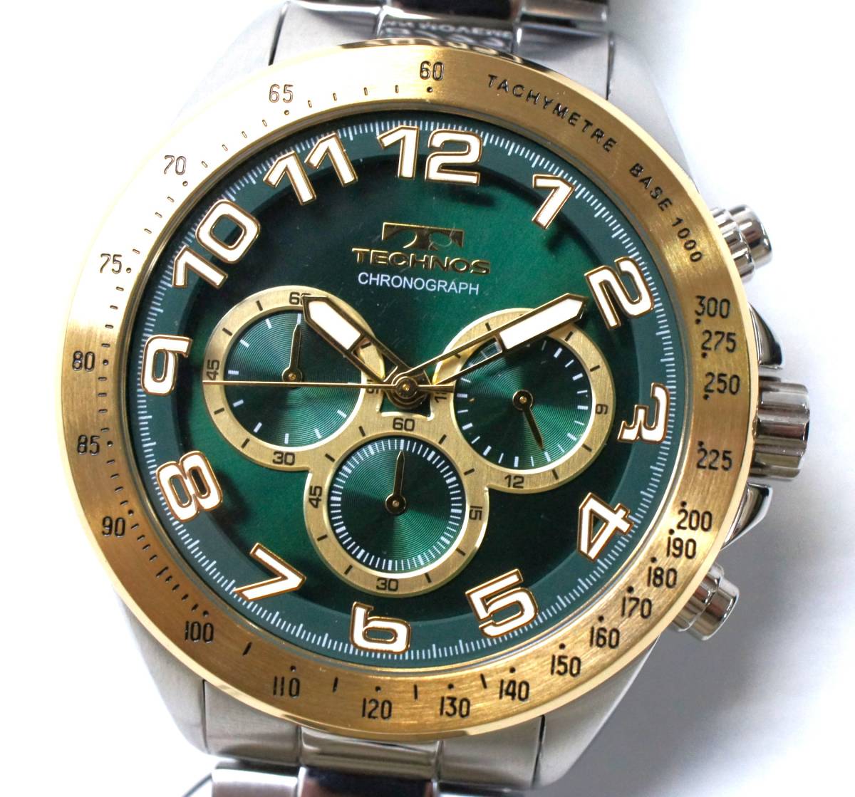[ новый товар ] Tecnos хронограф часы 5 атмосферное давление водонепроницаемый T6B97GM зеленый 
