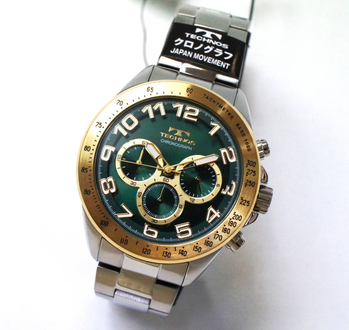 [ новый товар ] Tecnos хронограф часы 5 атмосферное давление водонепроницаемый T6B97GM зеленый 