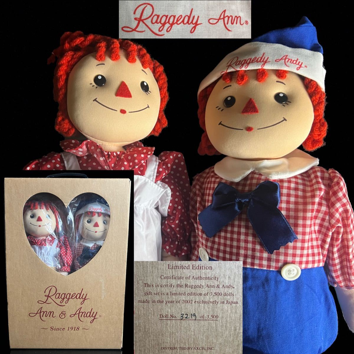 ◇鸛◇ 新品未使用 2002年版 日本限定品 ラガディ アン&アンディRaggedy ann&Andy Doll No.3219/3500 ぬいぐるみ フィギュア ヴィンテージ