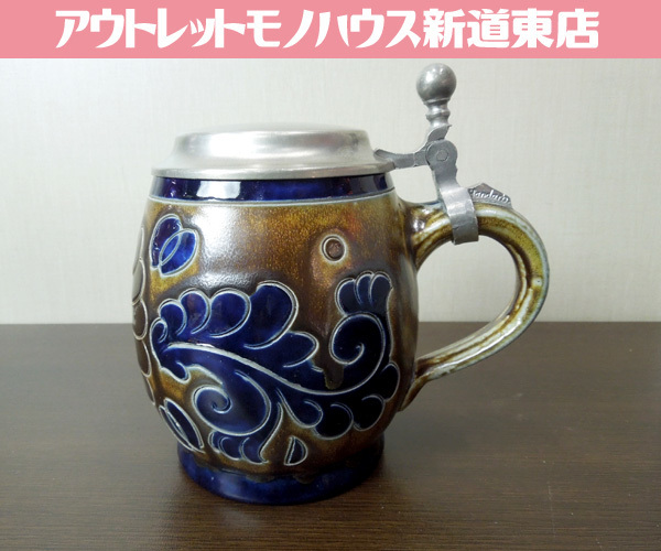  retro Handarbeit ERBO ZINN cover attaching Via mug beer glass jug sunflower ceramics objet d'art Sapporo city Shindouhigashi shop 