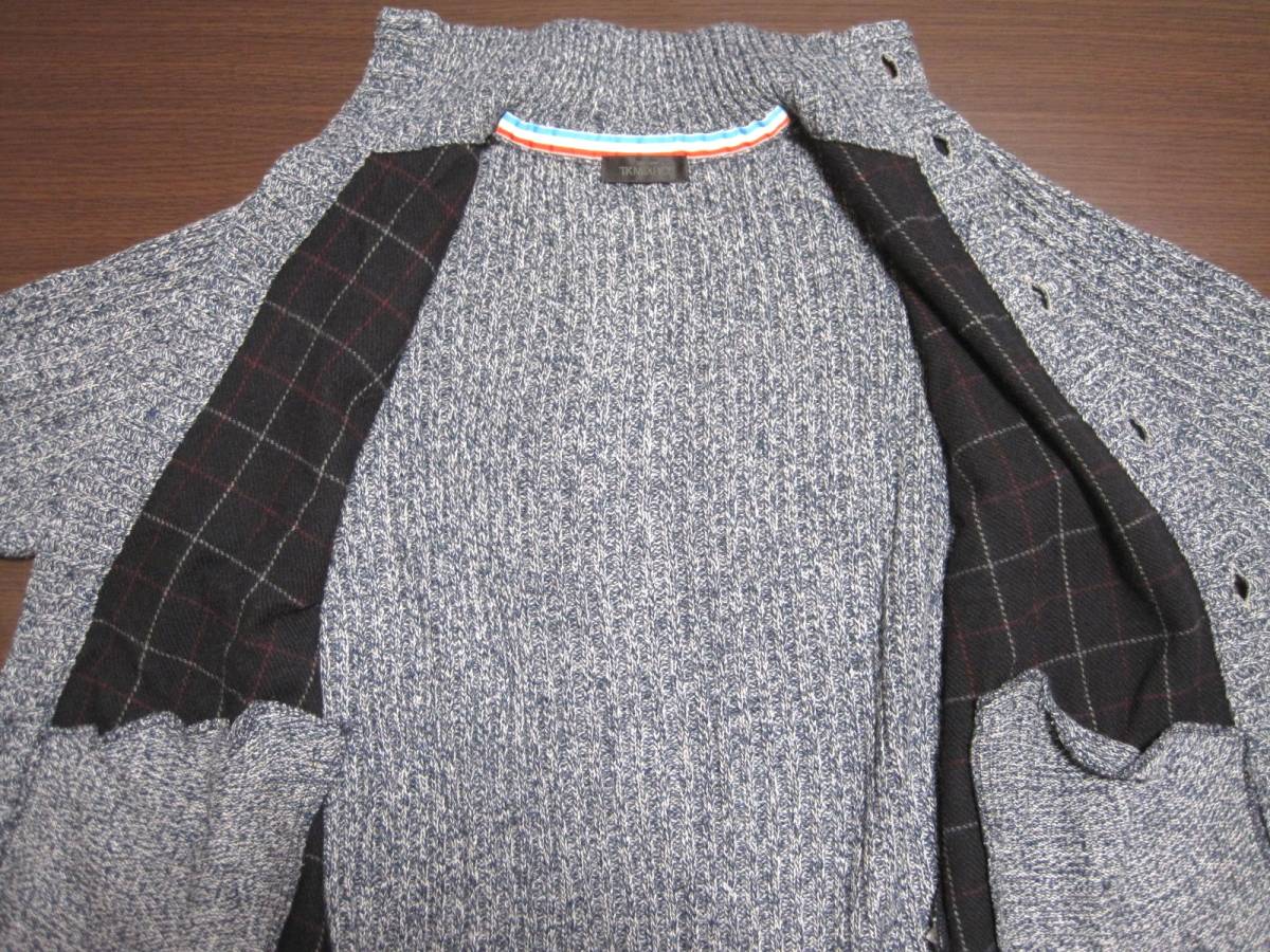  Takeo Kikuchi [ TK MIXPICE ] cut . return check button knitted sweater cardigan navy blue navy [ size L ]