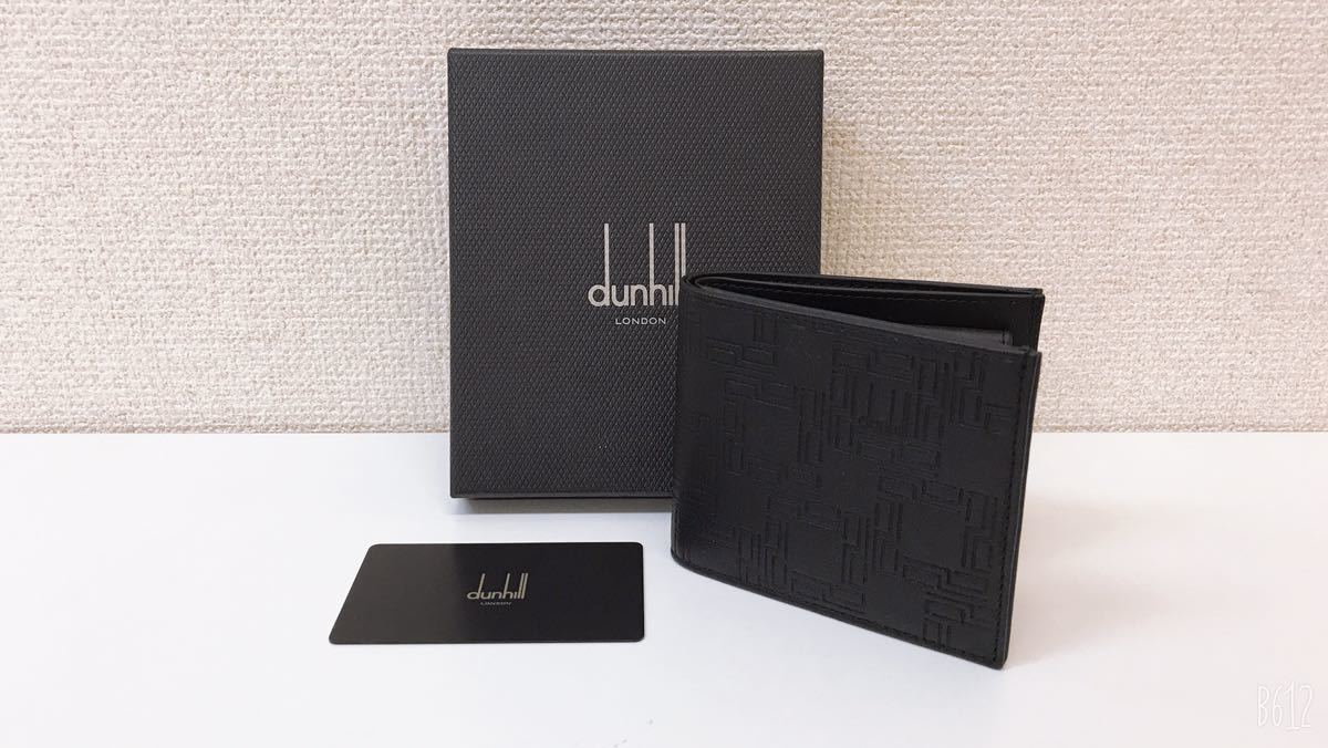 【超美品】dunhill ダンヒル レザー二つ折り財布 ブラック 箱付き_画像1