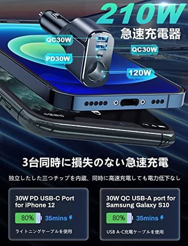 PD30W+デュアルQC30W カーチャージャー シガーソケット USB 車載充電器2023年進化3ポート同時急速充電120Wソケ_画像2