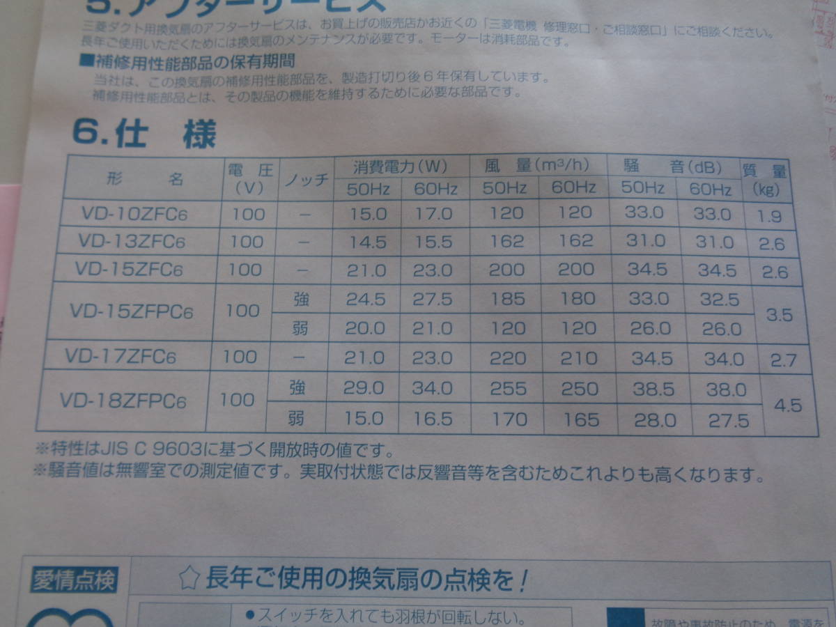 三菱ダクト用換気扇（二部屋用）　浴室/トイレ/洗面所用　VD-15ZFPC6　未使用保管品_画像10