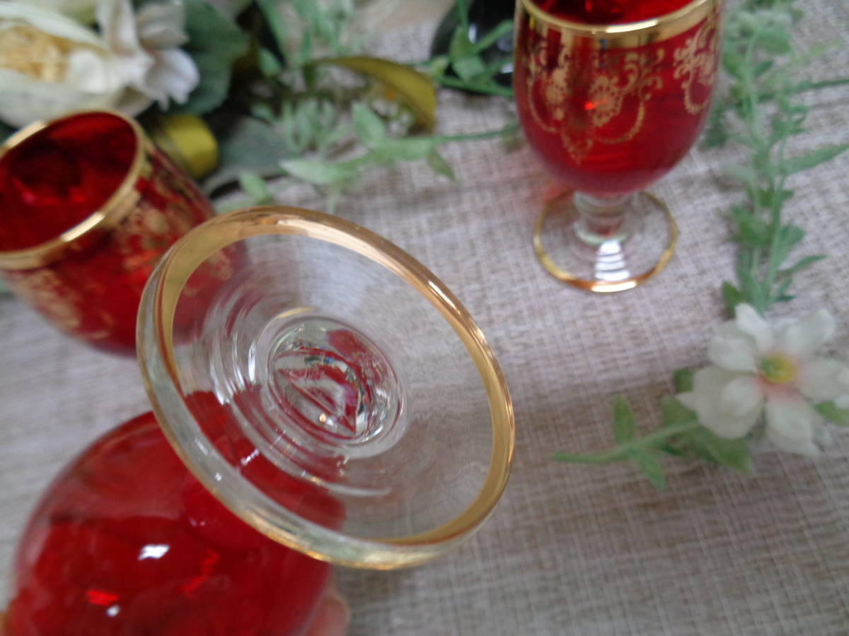 ベネチュアグラス　イタリア製　ムラーノベネチャングラス　レッド　3客　中古美品_画像6