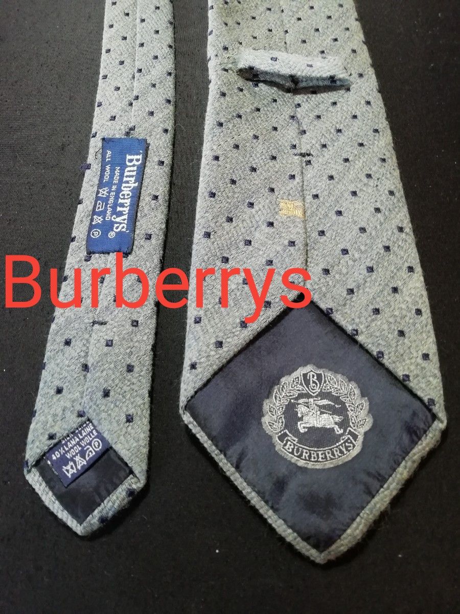 【春セール／USED美品】 ネクタイ　バーバリー　BURBERRY　グレー　ドット柄　ウール　ホースマーク