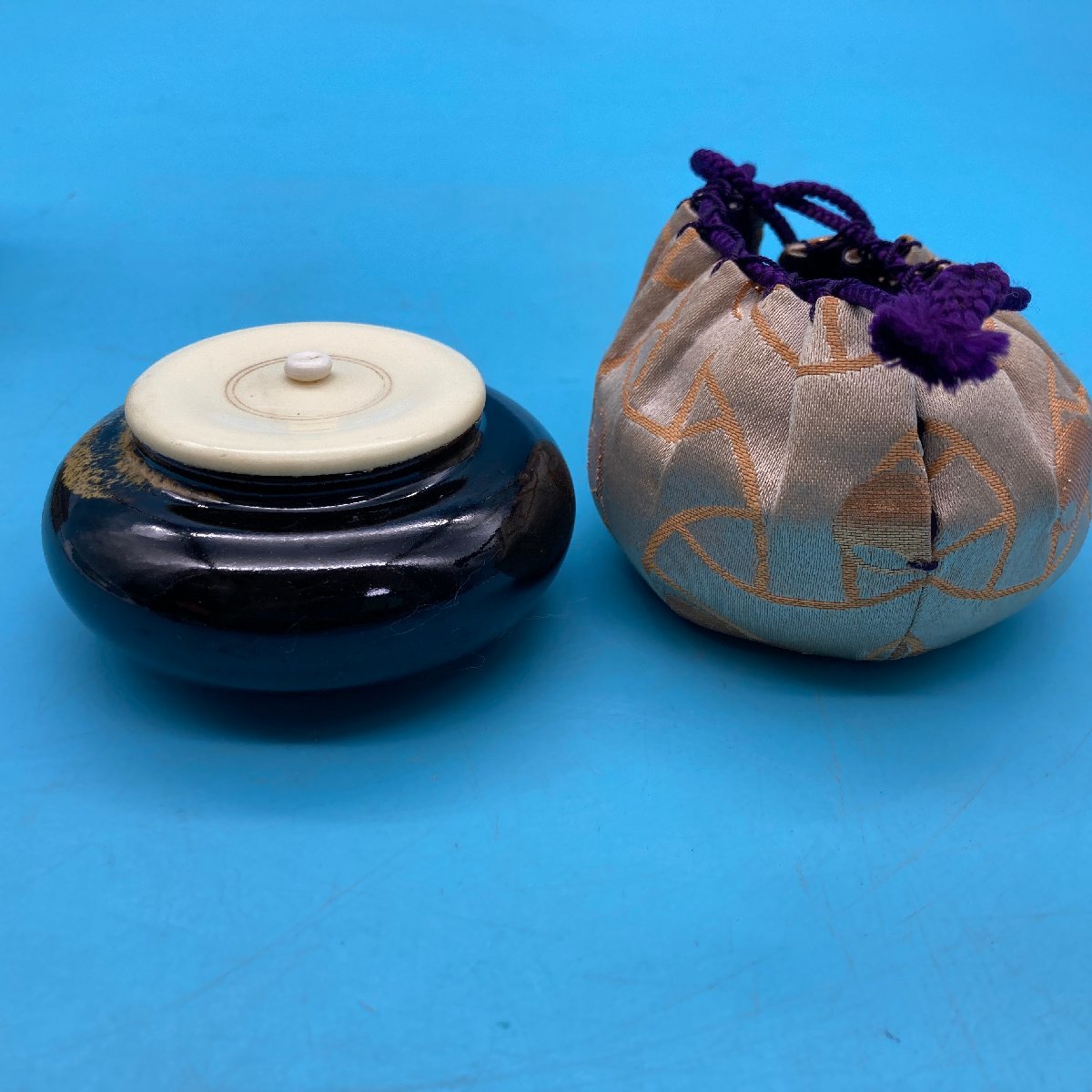 【A9150P007】茶入 大海 仕覆付き 茶道具 紙箱付き 茶器 陶器 お茶席 伝統工芸品_画像5