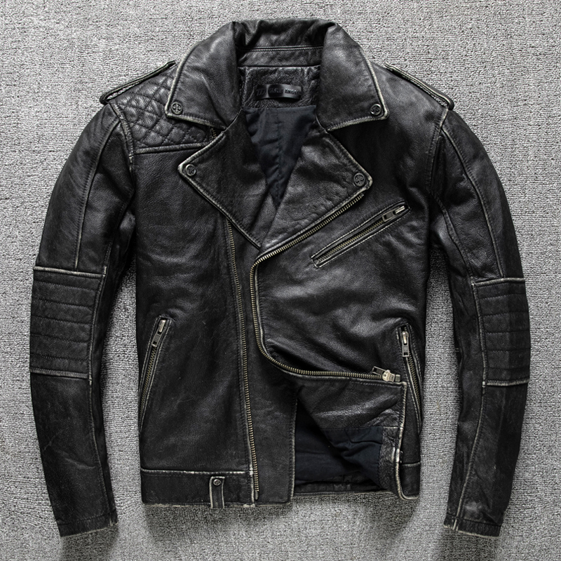 レザージャケット メンズ ハレージャケット バイクジャケット ユーズド加工　ライダース 牛革本革　革ジャン Ｍ～3XL_画像1