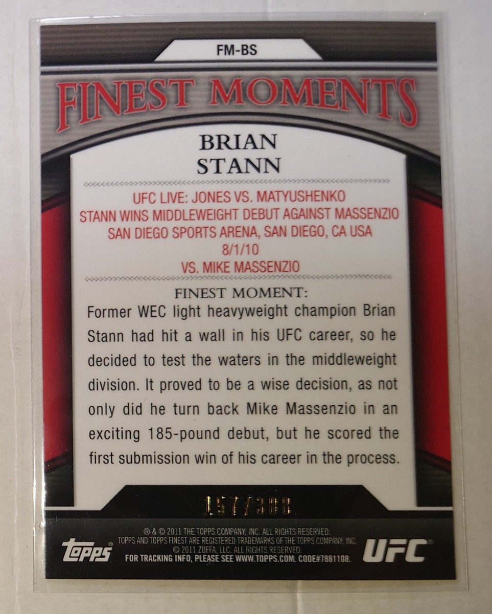 Topps 2011 UFC finest FM-BS BRIAN STANN 157/388_画像2