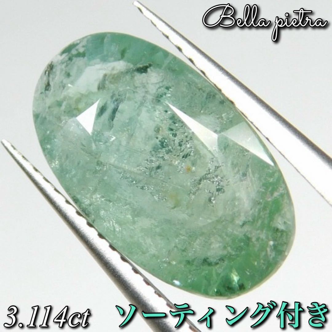 【楽ギフ_のし宛書】 大粒!3.114ct★非加熱☆希少☆天然ブルーグリーントルマリン オーバル ルース 裸石 宝石 天然石 日本宝石科学協会ソーティング付き 31 トルマリン