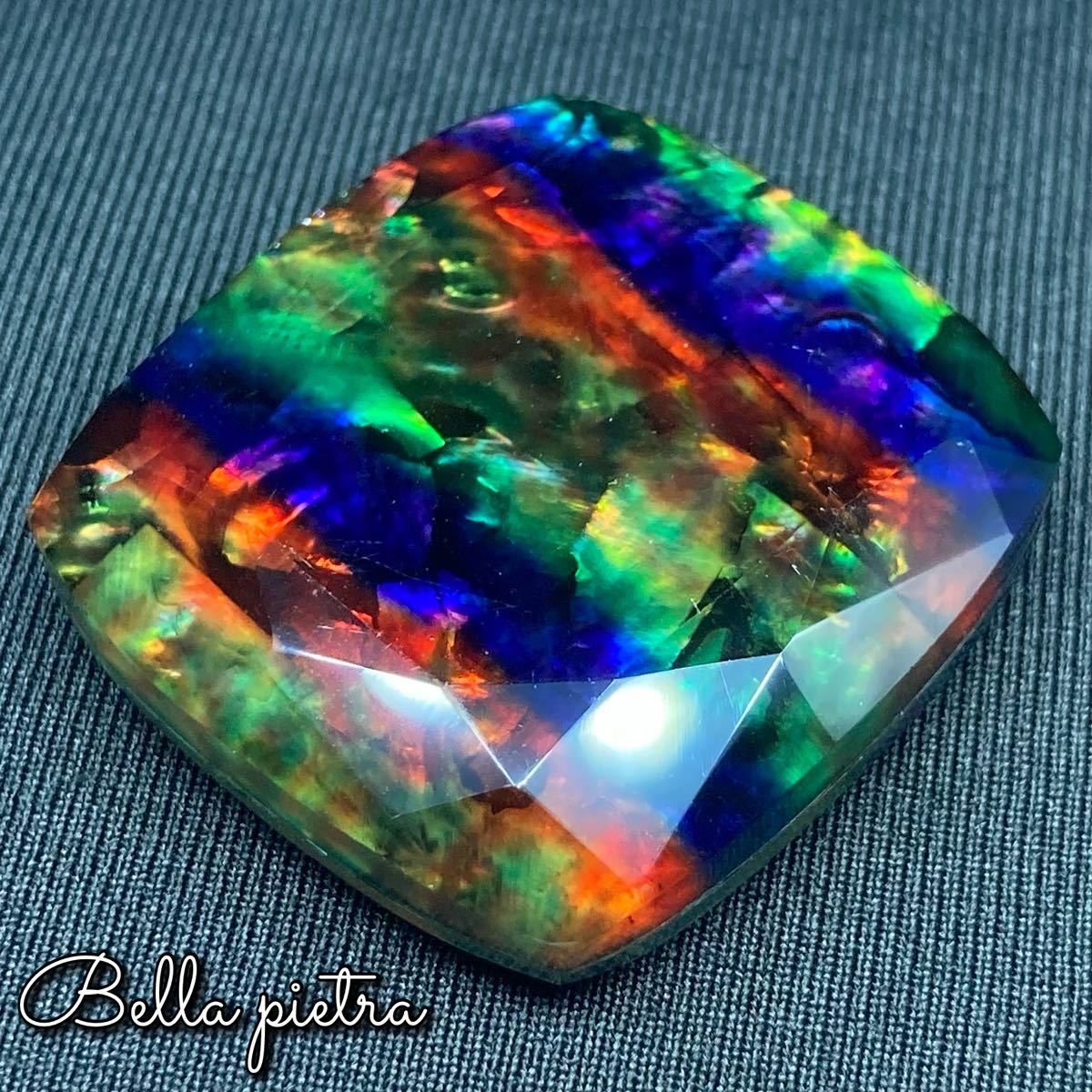 1円スタート！高品質★希少☆アンモライト ルースストーン ダブレット 裸石 宝石 Ammolite オパール化 65.80ct 天然 化石 美遊色 一点物 80_画像3