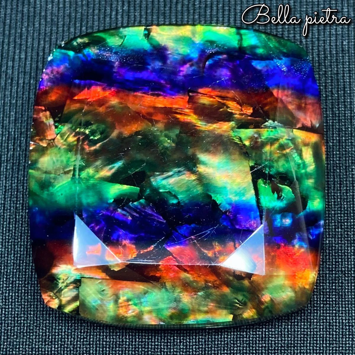 1円スタート！高品質★希少☆アンモライト ルースストーン ダブレット 裸石 宝石 Ammolite オパール化 65.80ct 天然 化石 美遊色 一点物 80_画像5