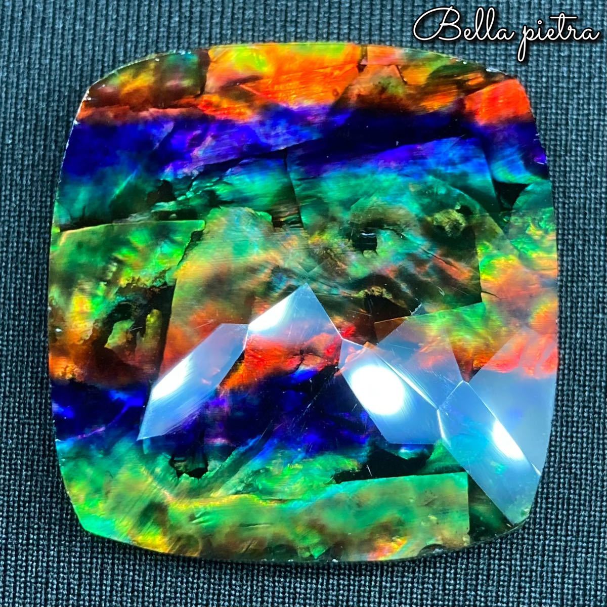 1円スタート！高品質★希少☆アンモライト ルースストーン ダブレット 裸石 宝石 Ammolite オパール化 65.80ct 天然 化石 美遊色 一点物 80_画像10