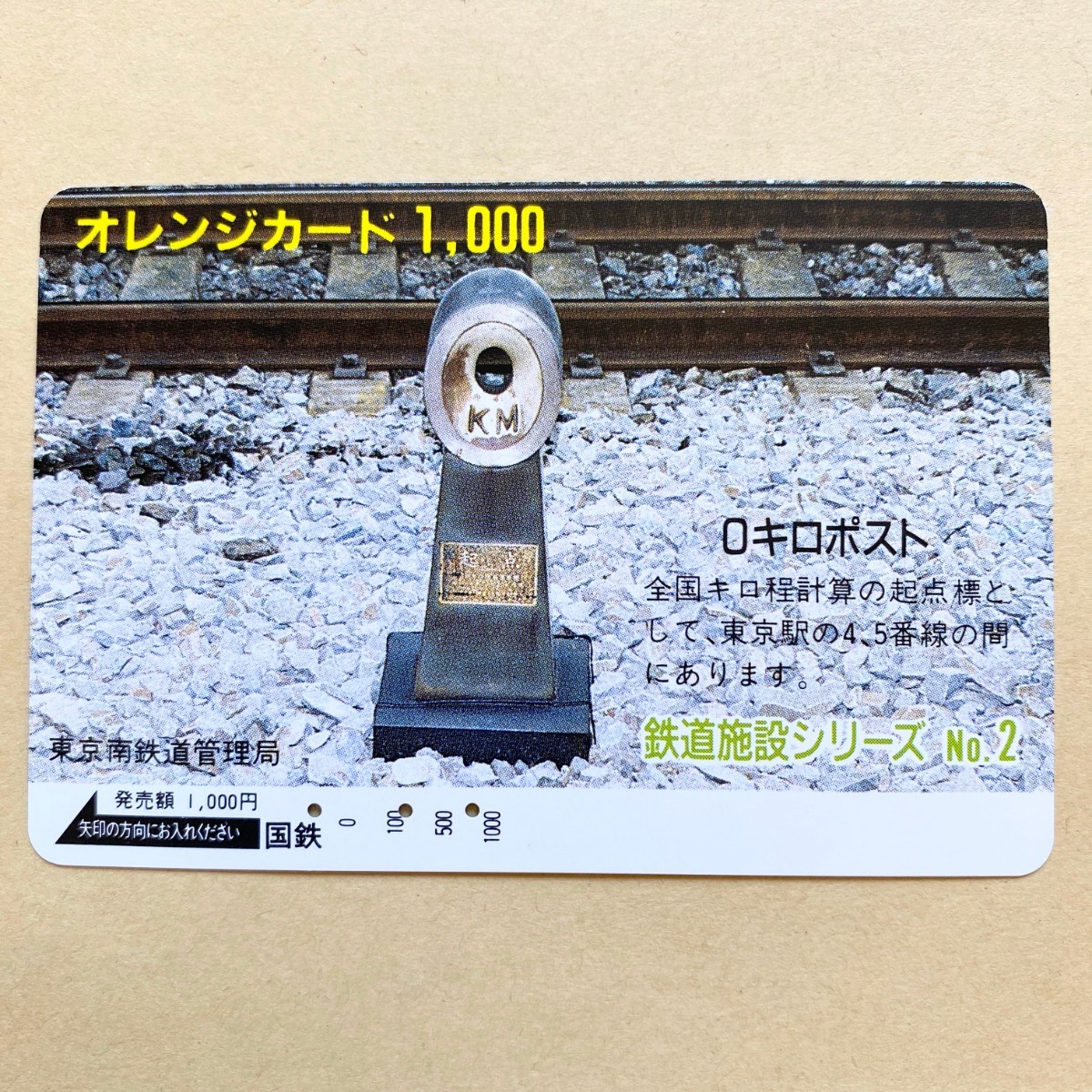 【使用済】 オレンジカード 国鉄 鉄道施設シリーズ No.2 0キロポスト_画像1