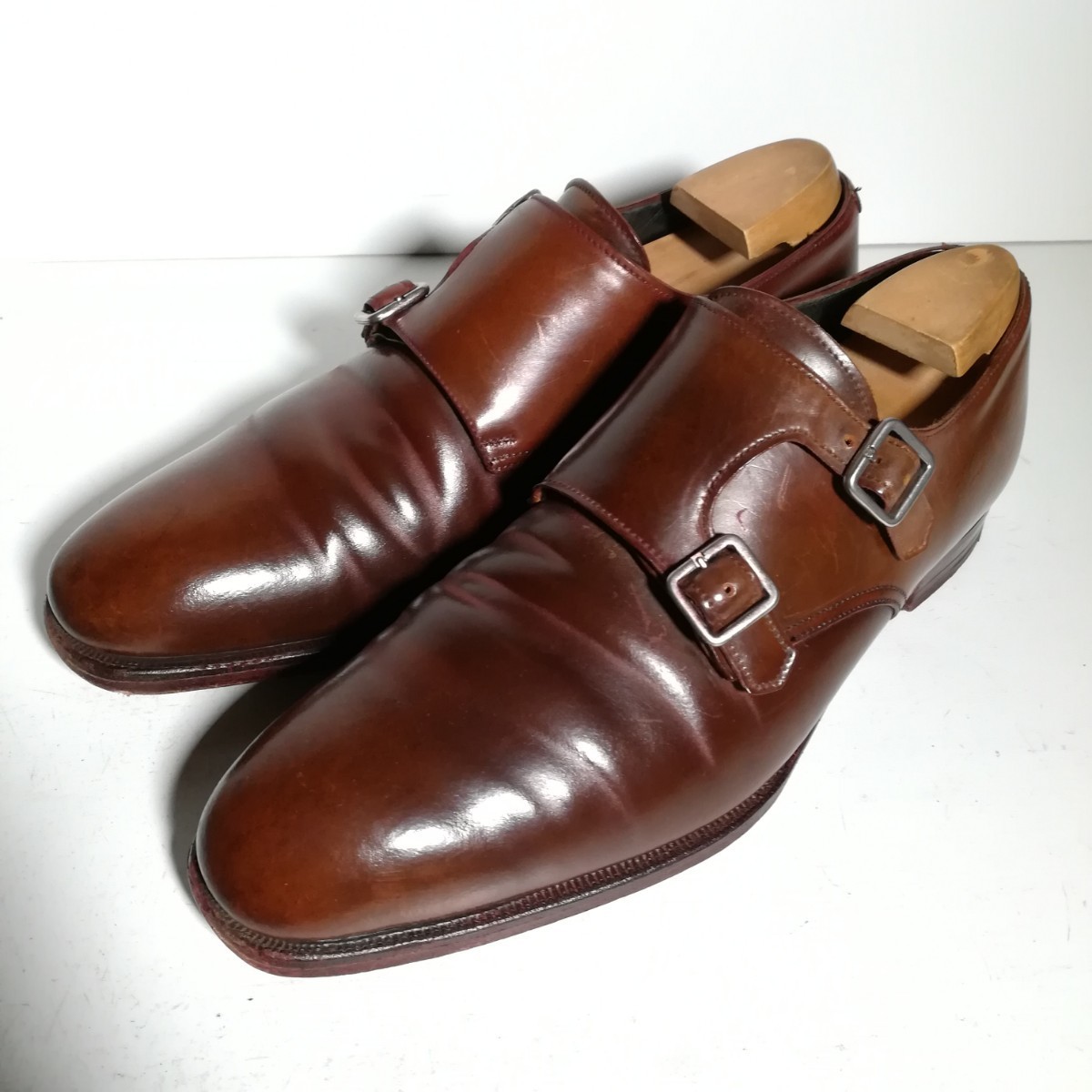 4082 ★クロケット&ジョーンズ Crockett&Jones★ SEYMOUR コードバン ダブルモンクストラップ 6 1/2D 25.0cm 茶 ドレスシューズ 革靴 本革_画像1