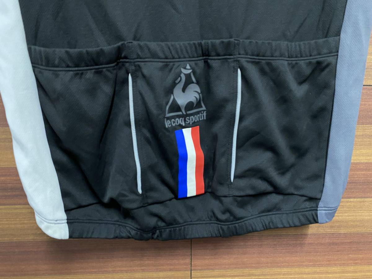 HM043 ルコックスポルティフ le coq sportif 半袖 サイクルジャージ 黒 白 グレー M ハーフジップ ※よれの画像6