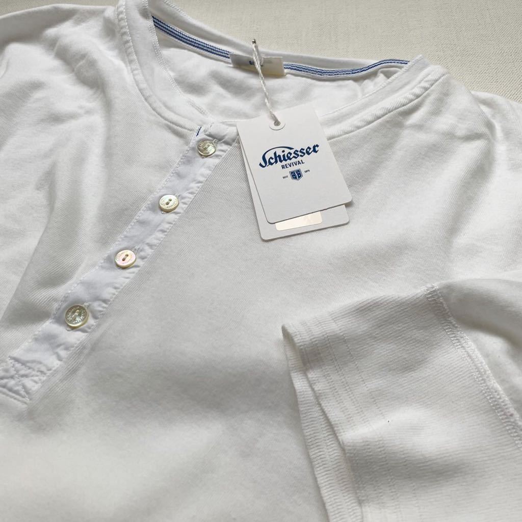 XXL 新品 Schiesser シーサー 定番 ヘンリーネック 半袖 Tシャツ KARL-HEINZ S/S 白 ホワイト 定1.32万 メンズ カットソー 160095 リブ袖の画像3