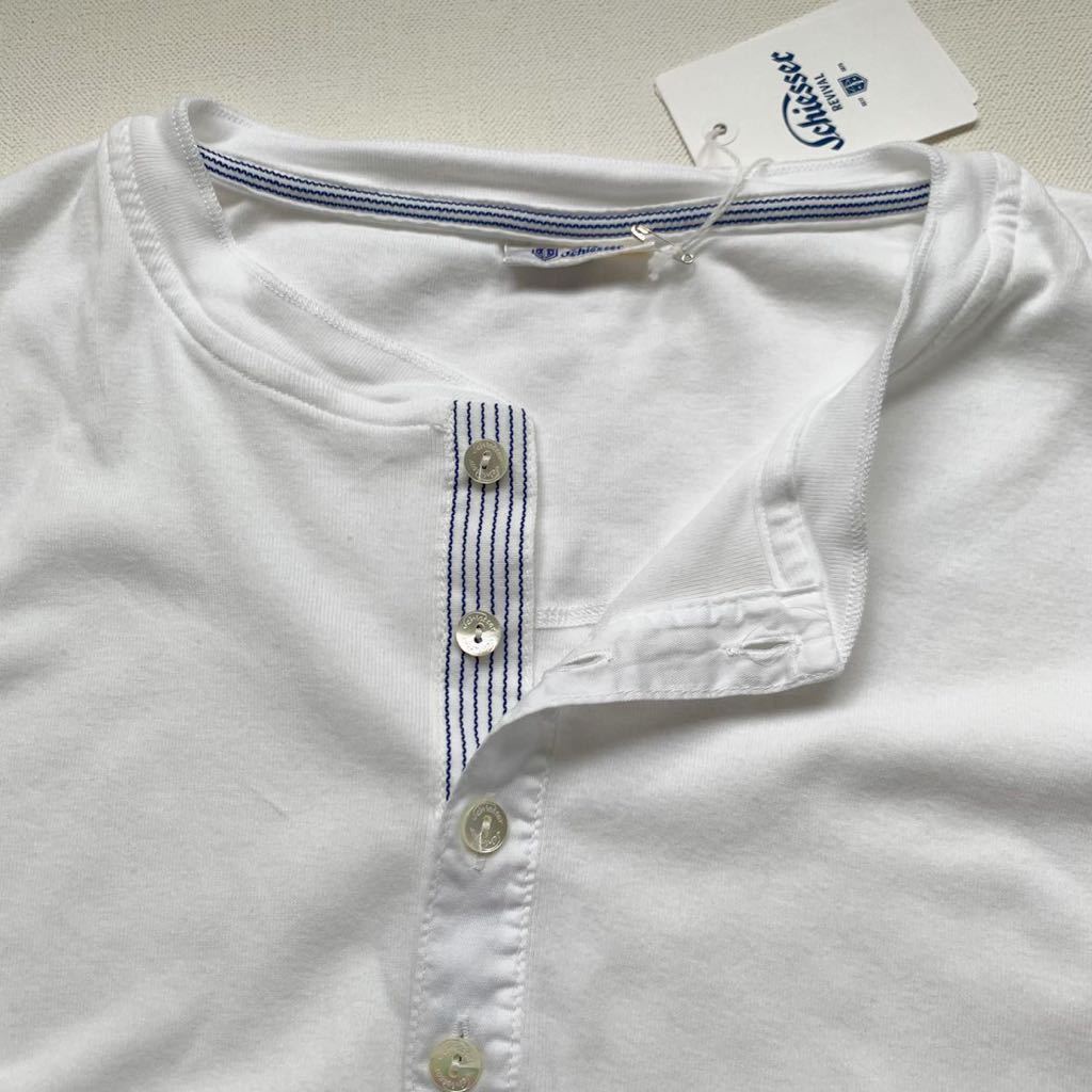 XXL 新品 Schiesser シーサー 定番 ヘンリーネック 半袖 Tシャツ KARL-HEINZ S/S 白 ホワイト 定1.32万 メンズ カットソー 160095 リブ袖の画像4