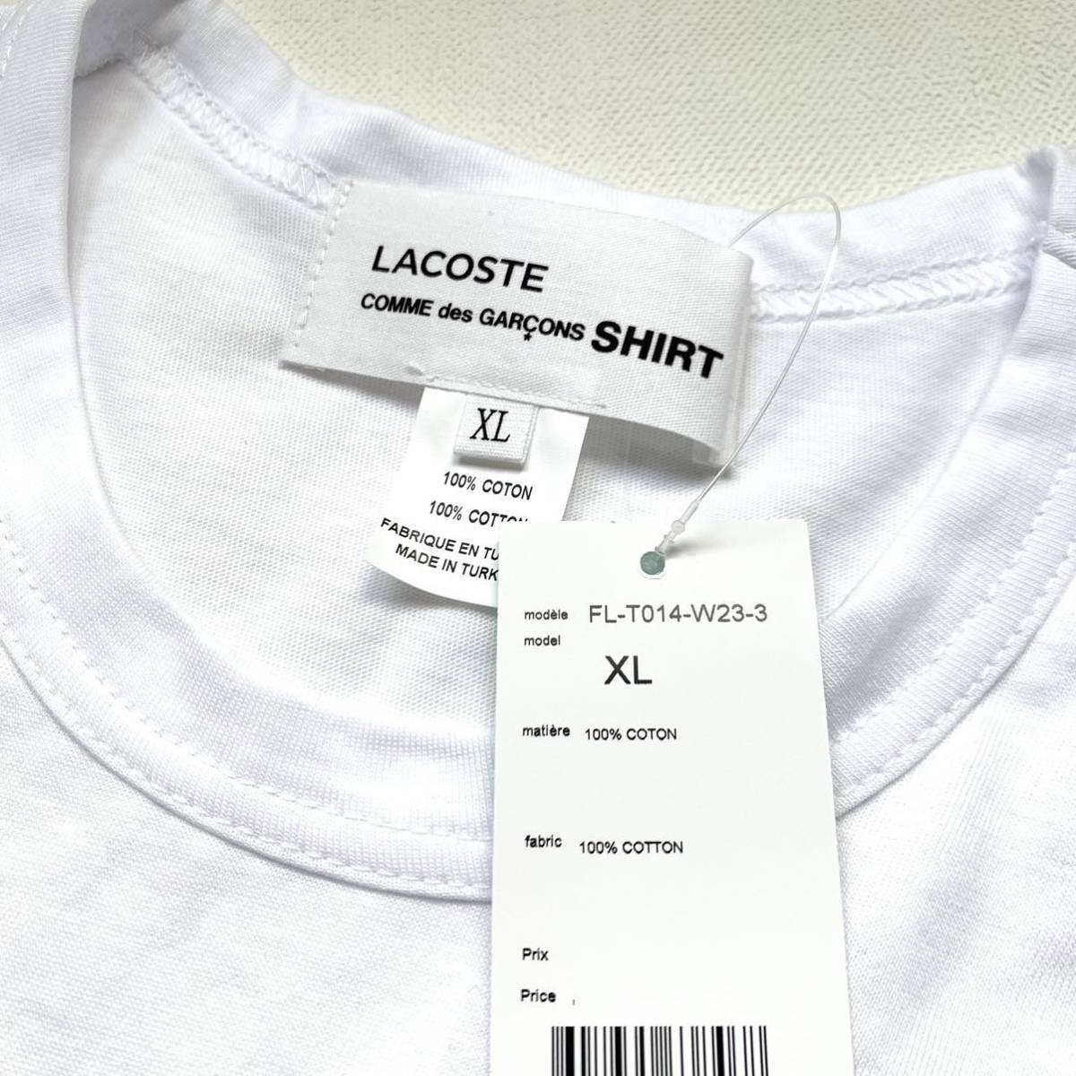 XL 新品 2023AW コムデギャルソンシャツ LACOSTE ラコステ コラボ 斜行 非対称 ねじれ Tシャツ 白 ホワイト 希少サイズ_画像5