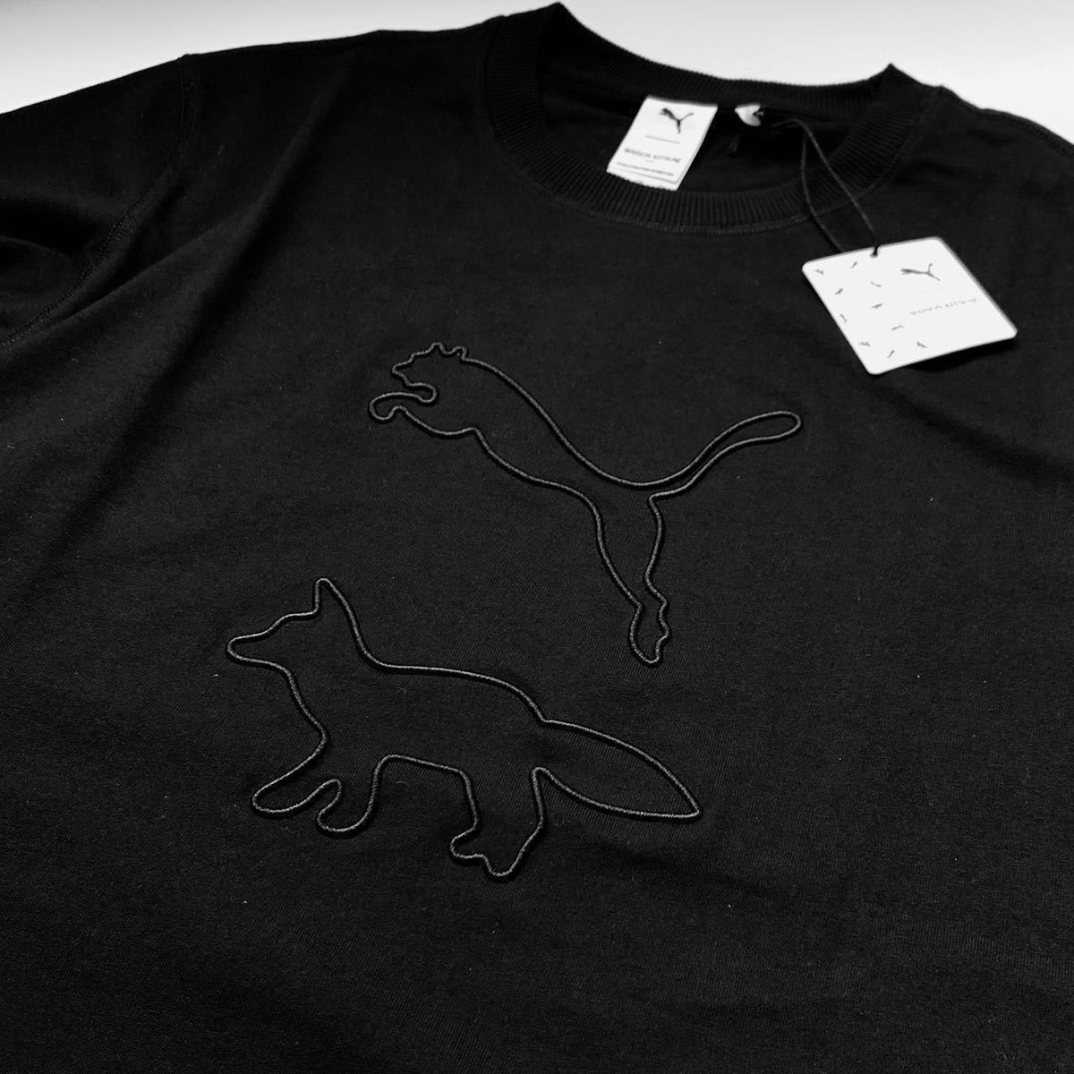 M новый товар редкость mezzo n лисица Puma PUMA x Maison Kitsune сотрудничество вышивка лиса футболка мужской чёрный черный редкий с биркой бесплатная доставка 