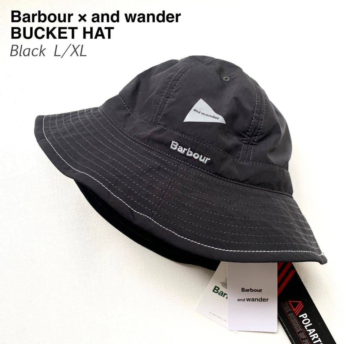 新品 Barbour バブアー × and wander アンドワンダー コラボ バケットハット メンズ 帽子 ハット L/XL POLARTEC 黒 ブラック 送料無料 XL_画像1