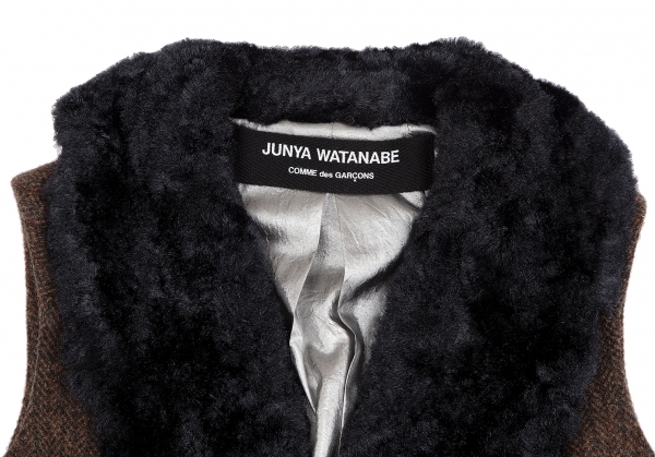  Junya Watanabe Comme des Garcons мех цвет "в елочку" твид лучший чёрный чай M ранг [ женский ]