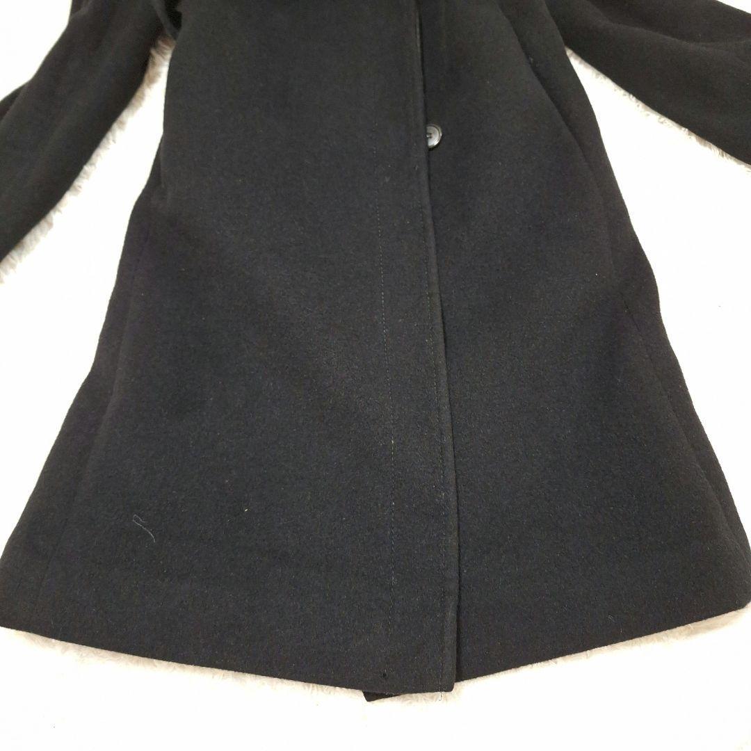 シャンメール　アンゴラ　ウールコート　トレンチコート　ベルト付き　比翼ボタン　ブラック　黒　L　ロングコート_画像4
