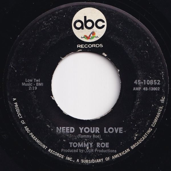 Tommy Roe Hooray For Hazel / Need Your Love ABC US 45-10852 205503 ROCK POP ロック ポップ レコード 7インチ 45_画像2