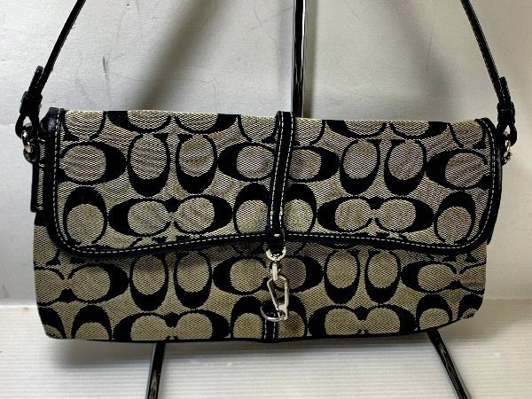 COACH コーチ　 6348 キャンバス×レザー　 クリップデミポーチ 　ワンハンドル　 ハンドバッグ　 ブラック系　_画像2